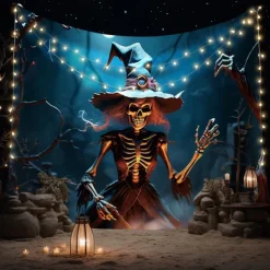 Halloween Tapestry Banners Wall Hangings Skeleton Witch Dark Punk Gothic Style Party Dorm Shooting Backgrounds Decorations Wall Door Background