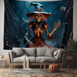 Halloween Tapestry Banners Wall Hangings Skeleton Witch Dark Punk Gothic Style Party Dorm Shooting Backgrounds Decorations Wall Door Background