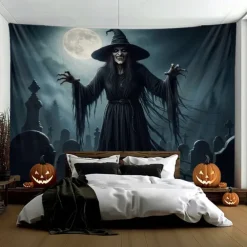 Halloween Tapestry Banners Wall Hangings Skeleton Witch Dark Punk Gothic Style Party Dorm Shooting Backgrounds Decorations Wall Door Background