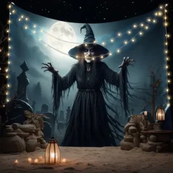 Halloween Tapestry Banners Wall Hangings Skeleton Witch Dark Punk Gothic Style Party Dorm Shooting Backgrounds Decorations Wall Door Background