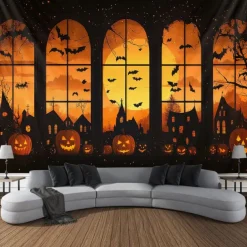 Halloween Tapestry Banners Wall Hangings Pumpkin Dark Punk Gothic Style Party Dorm Shooting Backgrounds Decorations Wall Door Background