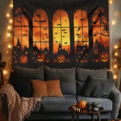 Halloween Tapestry Banners Wall Hangings Pumpkin Dark Punk Gothic Style Party Dorm Shooting Backgrounds Decorations Wall Door Background