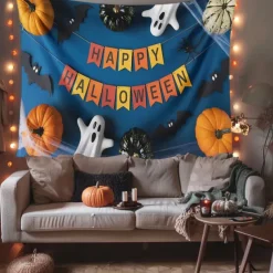 Halloween Tapestry Banners Blanket Skeleton Dark Punk Gothic Style Party Dorm Shooting Backgrounds Decorations Wall Door Background