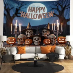 Halloween Tapestry Banners Blanket Skeleton Dark Punk Gothic Style Party Dorm Shooting Backgrounds Decorations Wall Door Background
