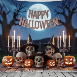 Halloween Tapestry Banners Blanket Skeleton Dark Punk Gothic Style Party Dorm Shooting Backgrounds Decorations Wall Door Background