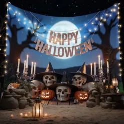 Halloween Tapestry Banners Blanket Skeleton Dark Punk Gothic Style Party Dorm Shooting Backgrounds Decorations Wall Door Background