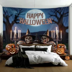 Halloween Tapestry Banners Blanket Skeleton Dark Punk Gothic Style Party Dorm Shooting Backgrounds Decorations Wall Door Background
