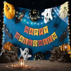 Halloween Tapestry Banners Blanket Skeleton Dark Punk Gothic Style Party Dorm Shooting Backgrounds Decorations Wall Door Background