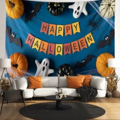 Halloween Tapestry Banners Blanket Skeleton Dark Punk Gothic Style Party Dorm Shooting Backgrounds Decorations Wall Door Background