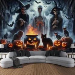 Halloween Tapestry Banners Wall Hangings Skeleton Dark Punk Gothic Style Party Dorm Shooting Backgrounds Decorations Wall Door Background