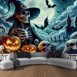 Halloween Tapestry Banners Wall Hangings Skeleton Dark Punk Gothic Style Party Dorm Shooting Backgrounds Decorations Wall Door Background