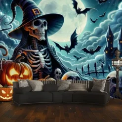 Halloween Tapestry Banners Wall Hangings Skeleton Dark Punk Gothic Style Party Dorm Shooting Backgrounds Decorations Wall Door Background