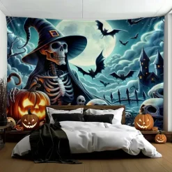 Halloween Tapestry Banners Wall Hangings Skeleton Dark Punk Gothic Style Party Dorm Shooting Backgrounds Decorations Wall Door Background
