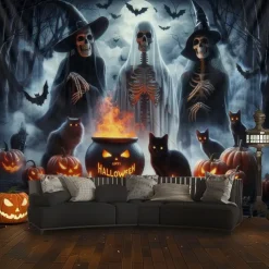 Halloween Tapestry Banners Wall Hangings Skeleton Dark Punk Gothic Style Party Dorm Shooting Backgrounds Decorations Wall Door Background