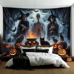 Halloween Tapestry Banners Wall Hangings Skeleton Dark Punk Gothic Style Party Dorm Shooting Backgrounds Decorations Wall Door Background