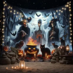 Halloween Tapestry Banners Wall Hangings Skeleton Dark Punk Gothic Style Party Dorm Shooting Backgrounds Decorations Wall Door Background