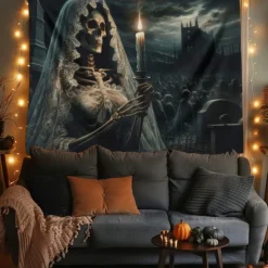 Halloween Tapestry Banners Wall Hangings Ghost Bride 3D Dark Punk Gothic Style Party Dorm Shooting Backgrounds Decorations Wall Door Background