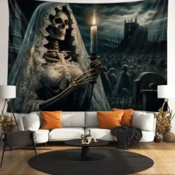 Halloween Tapestry Banners Wall Hangings Ghost Bride 3D Dark Punk Gothic Style Party Dorm Shooting Backgrounds Decorations Wall Door Background