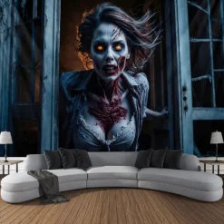 Halloween Tapestry Banners Wall Hangings Ghost Bride 3D Dark Punk Gothic Style Party Dorm Shooting Backgrounds Decorations Wall Door Background