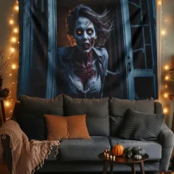 Halloween Tapestry Banners Wall Hangings Ghost Bride 3D Dark Punk Gothic Style Party Dorm Shooting Backgrounds Decorations Wall Door Background