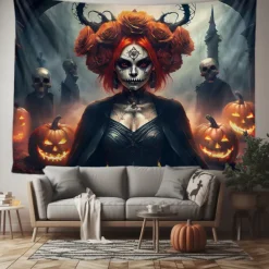 Halloween Tapestry Banners Wall Hangings Witch Fantasy Dark Punk Gothic Style Party Dorm Shooting Backgrounds Decorations Wall Door Background