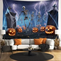 Halloween Tapestry Banners Blanket Skeleton 3D Dark Punk Gothic Style Party Dorm Shooting Backgrounds Decorations Wall Door Background