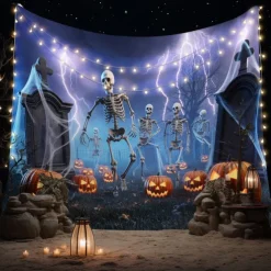 Halloween Tapestry Banners Blanket Skeleton 3D Dark Punk Gothic Style Party Dorm Shooting Backgrounds Decorations Wall Door Background