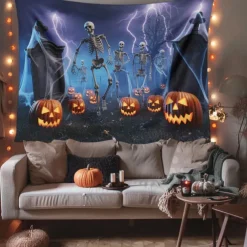 Halloween Tapestry Banners Blanket Skeleton 3D Dark Punk Gothic Style Party Dorm Shooting Backgrounds Decorations Wall Door Background