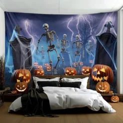 Halloween Tapestry Banners Blanket Skeleton 3D Dark Punk Gothic Style Party Dorm Shooting Backgrounds Decorations Wall Door Background