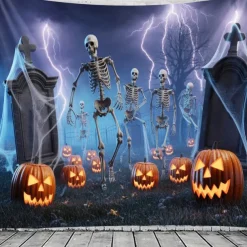 Halloween Tapestry Banners Blanket Skeleton 3D Dark Punk Gothic Style Party Dorm Shooting Backgrounds Decorations Wall Door Background