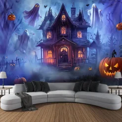 Halloween Tapestry Banners Wall Hangings Pumpkin Ghost Fantasy Dark Punk Gothic Style Party Dorm Shooting Backgrounds Decorations Wall Door Background