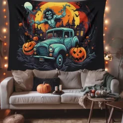 Halloween Tapestry Banners Blanket Boo Dark Punk Gothic Style Party Dorm Shooting Backgrounds Decorations Wall Door Background