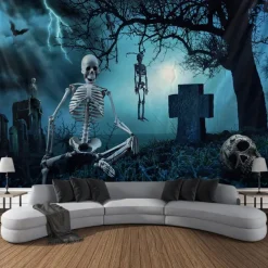 Halloween Tapestry Banners Wall Hangings Skeleton Dark Punk Gothic Style Party Dorm Shooting Backgrounds Decorations Wall Door Background