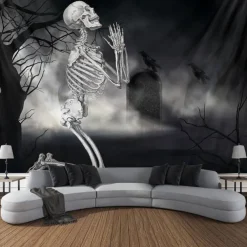 Halloween Tapestry Banners Wall Hangings Skeleton Dark Punk Gothic Style Party Dorm Shooting Backgrounds Decorations Wall Door Background