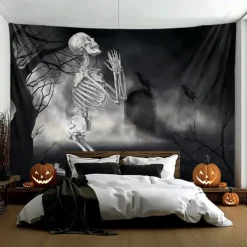Halloween Tapestry Banners Wall Hangings Skeleton Dark Punk Gothic Style Party Dorm Shooting Backgrounds Decorations Wall Door Background