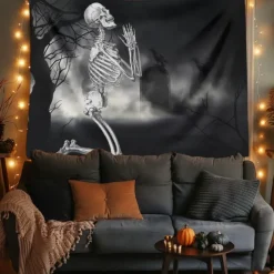 Halloween Tapestry Banners Wall Hangings Skeleton Dark Punk Gothic Style Party Dorm Shooting Backgrounds Decorations Wall Door Background