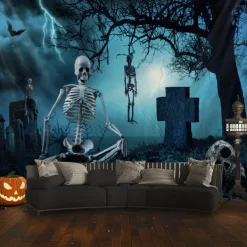 Halloween Tapestry Banners Wall Hangings Skeleton Dark Punk Gothic Style Party Dorm Shooting Backgrounds Decorations Wall Door Background