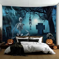 Halloween Tapestry Banners Wall Hangings Skeleton Dark Punk Gothic Style Party Dorm Shooting Backgrounds Decorations Wall Door Background