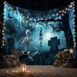 Halloween Tapestry Banners Wall Hangings Skeleton Dark Punk Gothic Style Party Dorm Shooting Backgrounds Decorations Wall Door Background