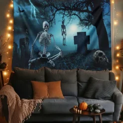 Halloween Tapestry Banners Wall Hangings Skeleton Dark Punk Gothic Style Party Dorm Shooting Backgrounds Decorations Wall Door Background