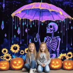 Halloween Tapestry Banners Wall Hangings Skeleton Pumpkin Psychedelic Dark Punk Gothic Style Party Dorm Shooting Backgrounds Decorations Wall Door Background
