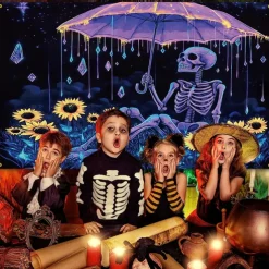 Halloween Tapestry Banners Wall Hangings Skeleton Pumpkin Psychedelic Dark Punk Gothic Style Party Dorm Shooting Backgrounds Decorations Wall Door Background