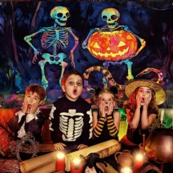 Halloween Tapestry Banners Wall Hangings Skeleton Pumpkin Psychedelic Dark Punk Gothic Style Party Dorm Shooting Backgrounds Decorations Wall Door Background