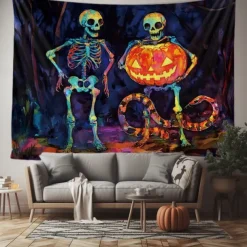Halloween Tapestry Banners Wall Hangings Skeleton Pumpkin Psychedelic Dark Punk Gothic Style Party Dorm Shooting Backgrounds Decorations Wall Door Background