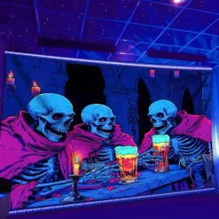 Halloween Tapestry Banners Blanket Skeleton Funny Psychedelic Party Dorm Shooting Backgrounds Decorations Wall Door Background