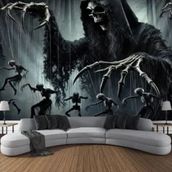 Halloween Tapestry Banners Wall Hangings Skeleton Grim Reaper Dark Punk Gothic Style Party Dorm Shooting Backgrounds Decorations Wall Door Background