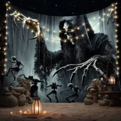 Halloween Tapestry Banners Wall Hangings Skeleton Grim Reaper Dark Punk Gothic Style Party Dorm Shooting Backgrounds Decorations Wall Door Background