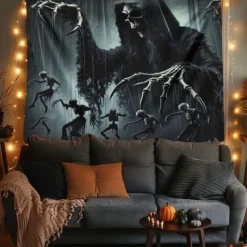 Halloween Tapestry Banners Wall Hangings Skeleton Grim Reaper Dark Punk Gothic Style Party Dorm Shooting Backgrounds Decorations Wall Door Background