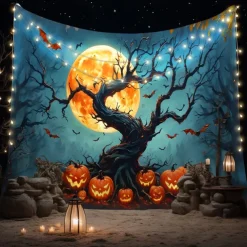 Halloween Tapestry Banners Blanket Pumpkin Cemetery Fantasy Dark Punk Gothic Style Party Dorm Shooting Backgrounds Decorations Wall Door Background