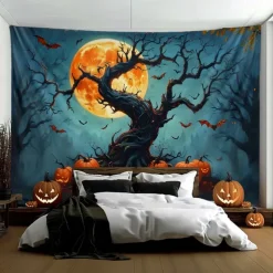 Halloween Tapestry Banners Blanket Pumpkin Cemetery Fantasy Dark Punk Gothic Style Party Dorm Shooting Backgrounds Decorations Wall Door Background